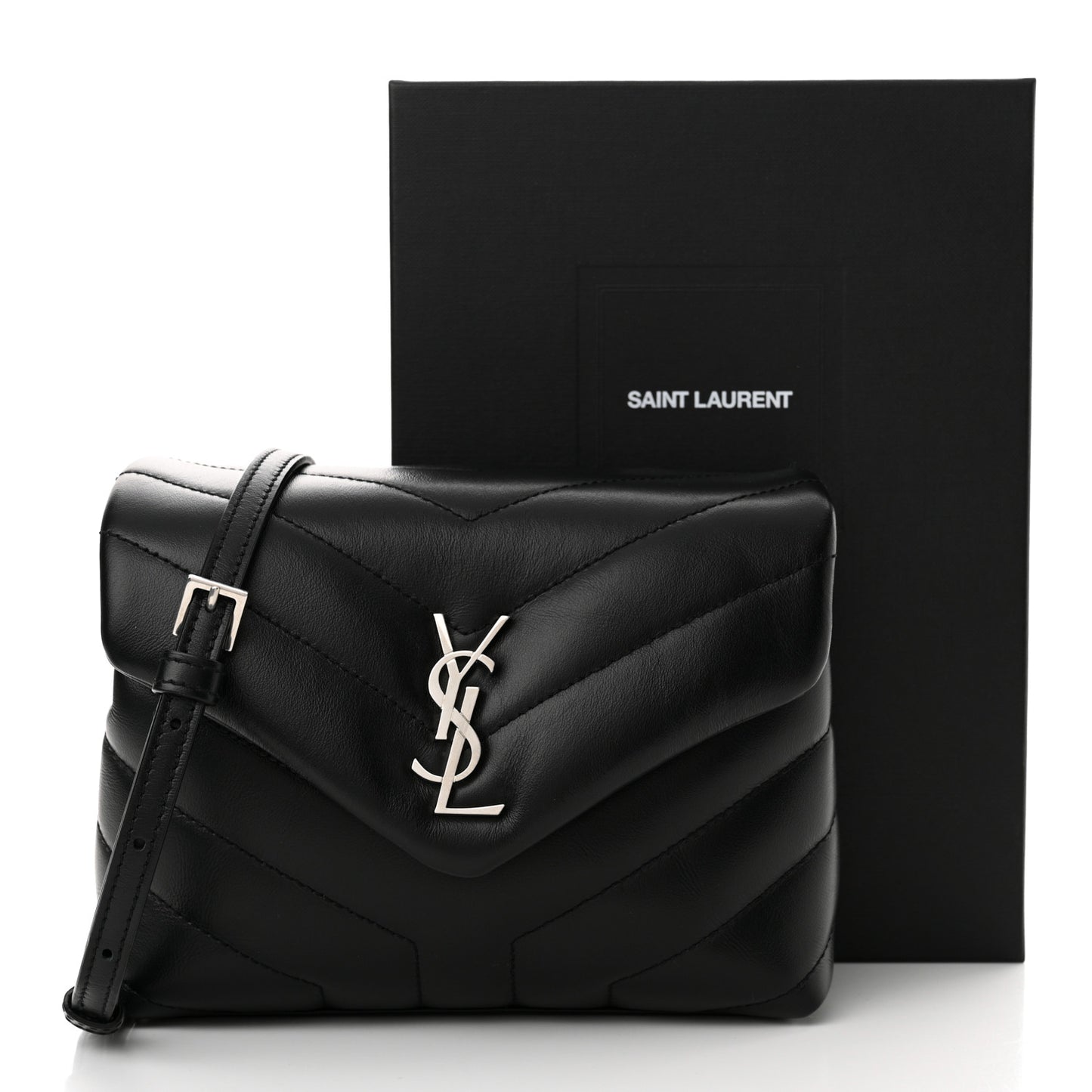 Calfskin Y Quilted Monogram Toy Loulou Crossbody Bag Black