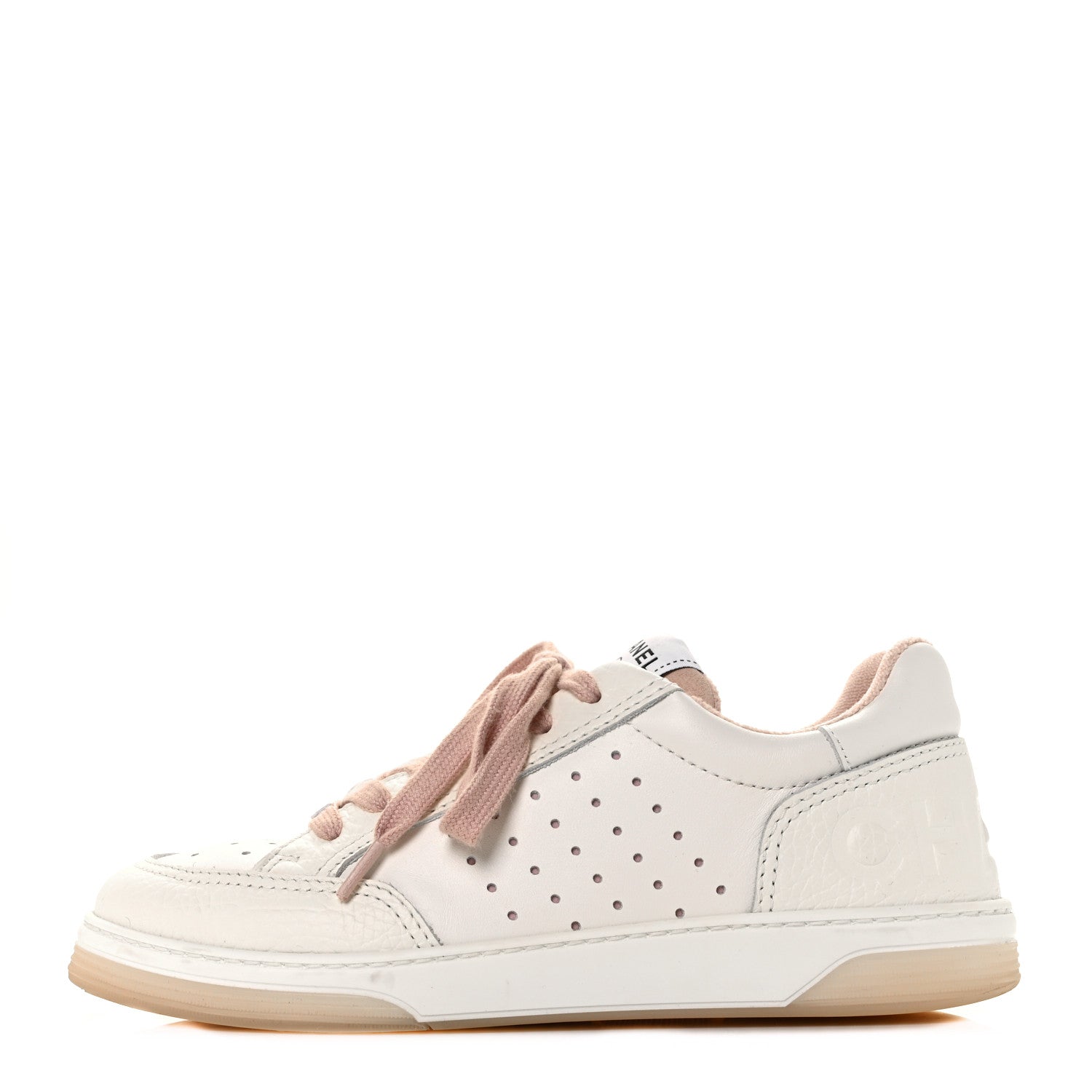 Chanel Grained Calfskin Fabric Womens Logo Sneakers 38 White Pink 1 of 7