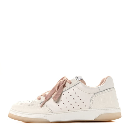 Chanel Grained Calfskin Fabric Womens Logo Sneakers 38 White Pink 1 of 7