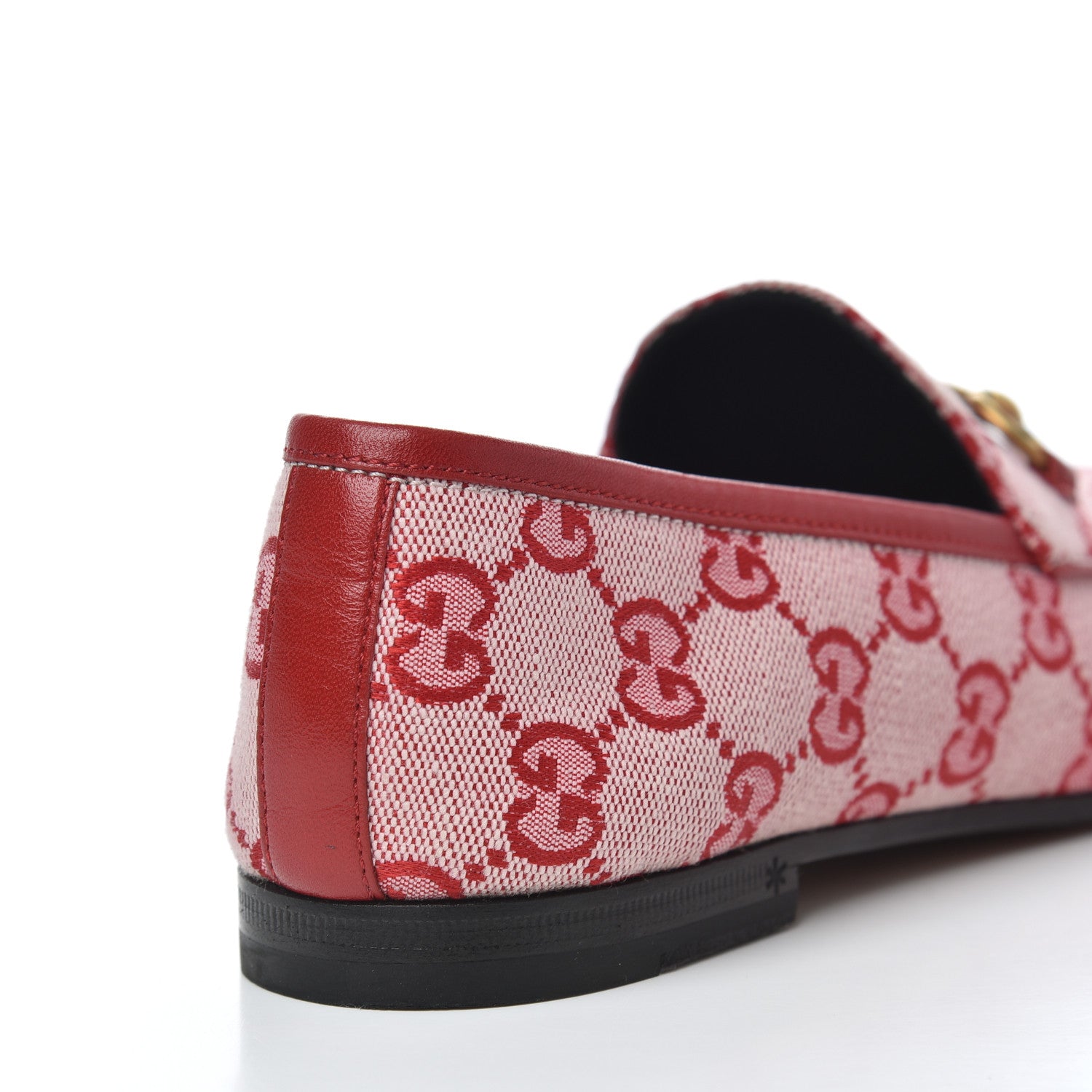 Gucci Canvas GG Monogram Horsebit Womens Jordaan Loafers 36.5 Gardenia Hibiscus Red 14 of 15