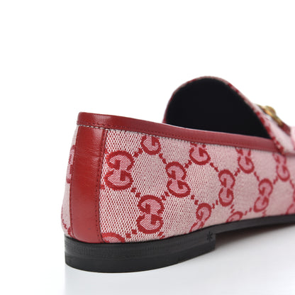 Gucci Canvas GG Monogram Horsebit Womens Jordaan Loafers 36.5 Gardenia Hibiscus Red 14 of 15