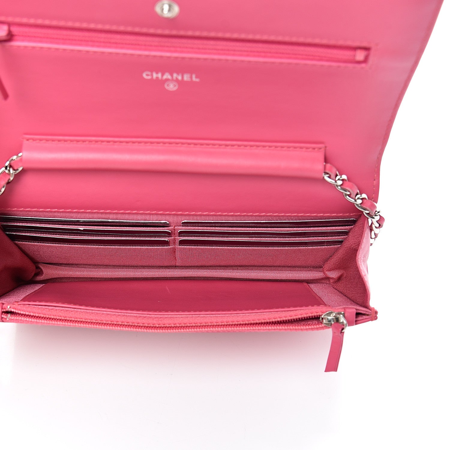 Chanel Patent Quilted Wallet On Chain WOC Fuchsia 4 of 14