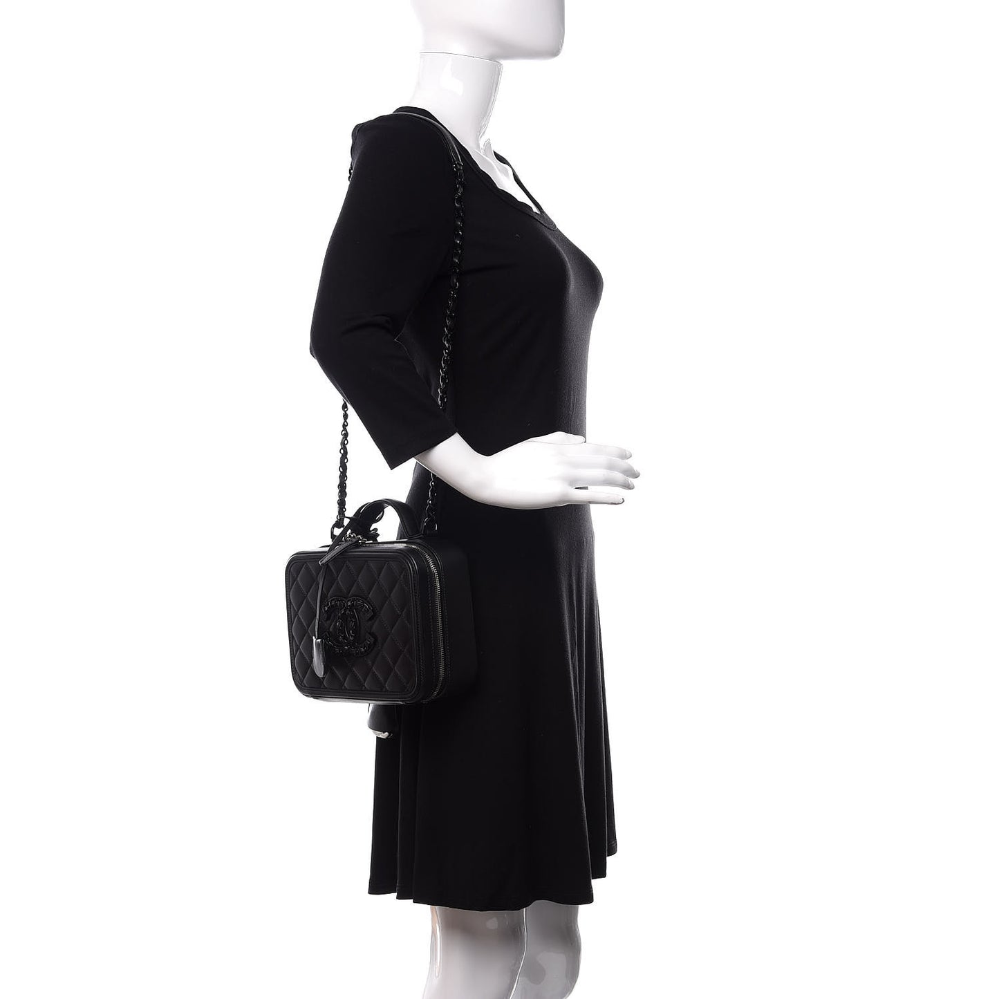 Calfskin Quilted Medium CC Filigree Vanity Case Black