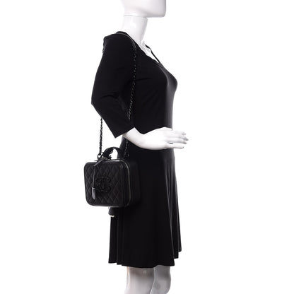 Chanel Calfskin Quilted Medium CC Filigree Vanity Case Black 2 of 12
