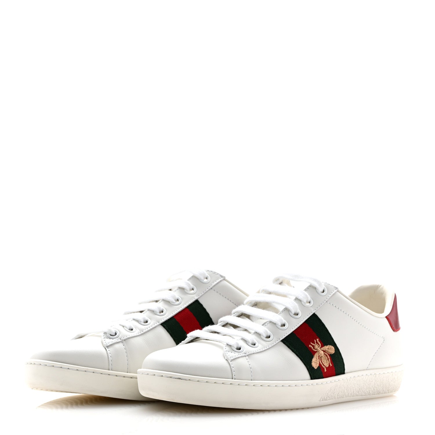 Gucci Calfskin Ayers Bee Embroidered Womens Ace Sneakers 37 White Green 4 of 10