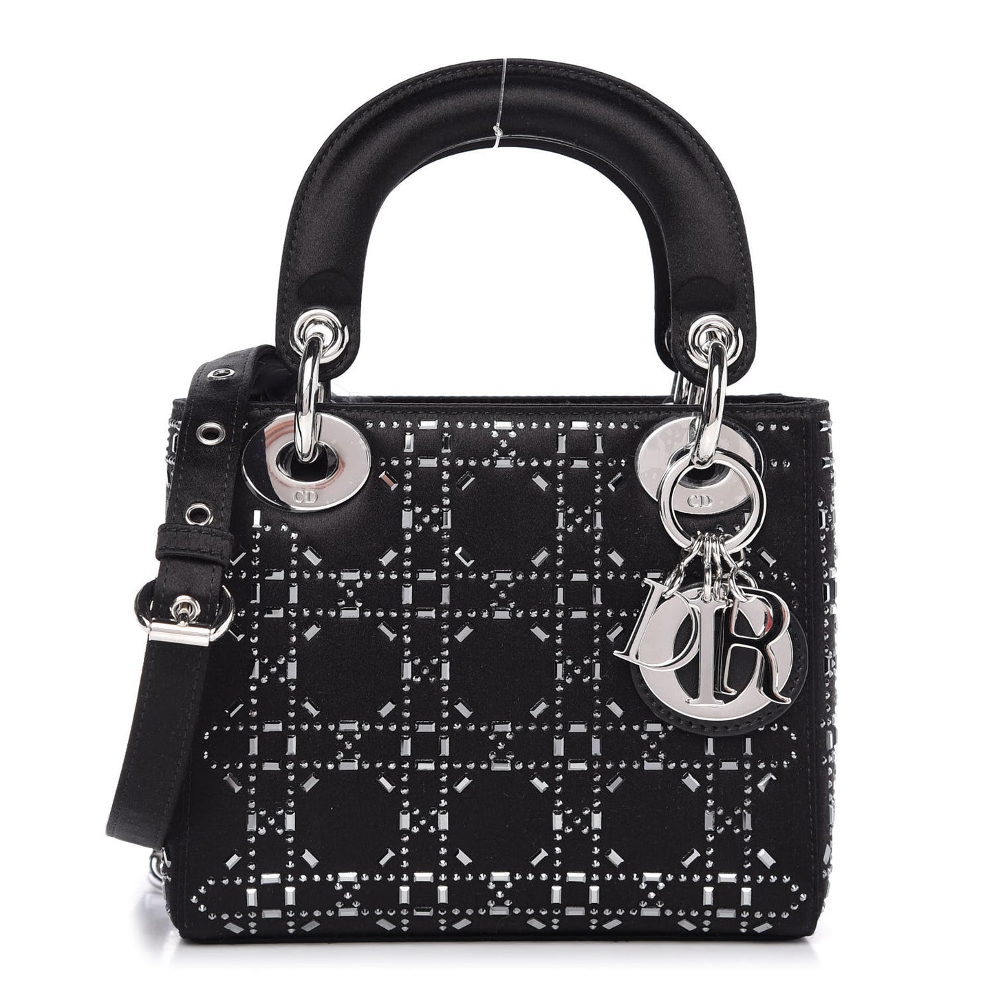 Satin Crystal Cannage Mini Lady Dior Black