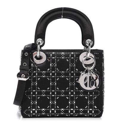Christian Dior Satin Crystal Cannage Mini Lady Dior Black 1 of 10