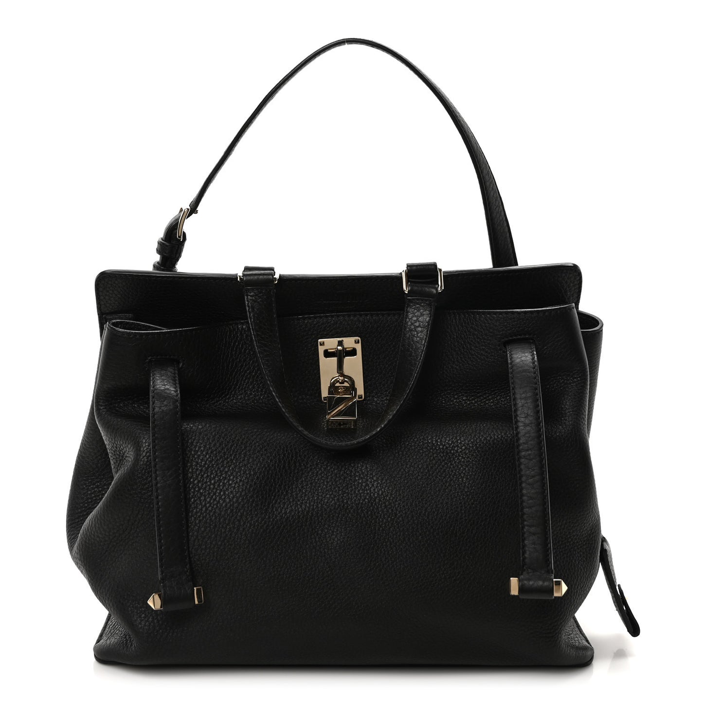 Pebbled Calfskin Large JoyLock Satchel Black