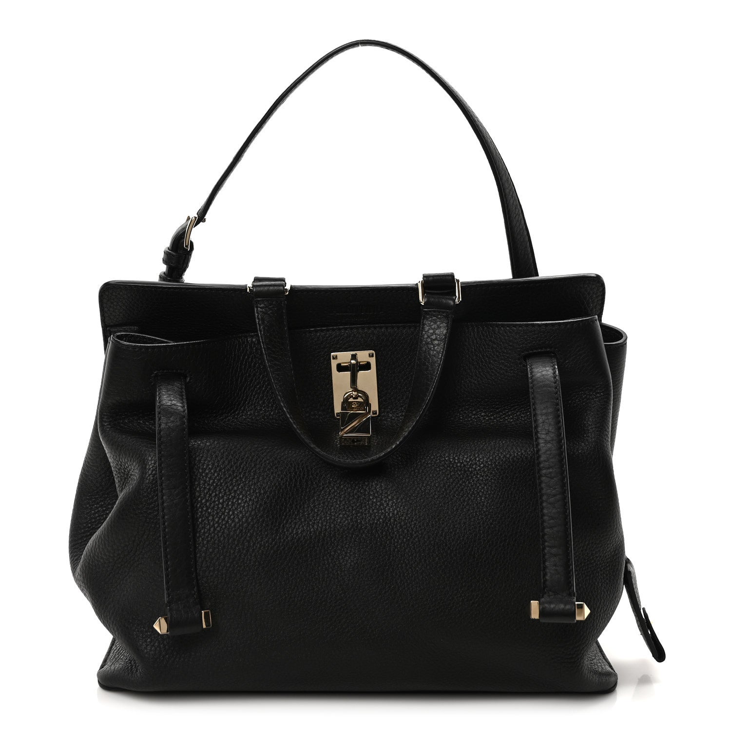 Valentino Garavani Pebbled Calfskin Large JoyLock Satchel Black 1 of 9
