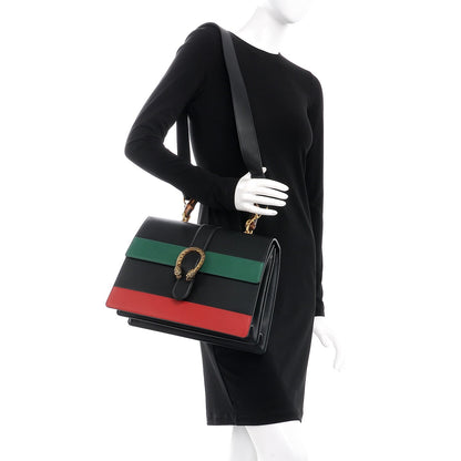Gucci Calfskin Bamboo Web Large Dionysus Top Handle Bag Black Bright Evergreen Hibiscus Red 2 of 11