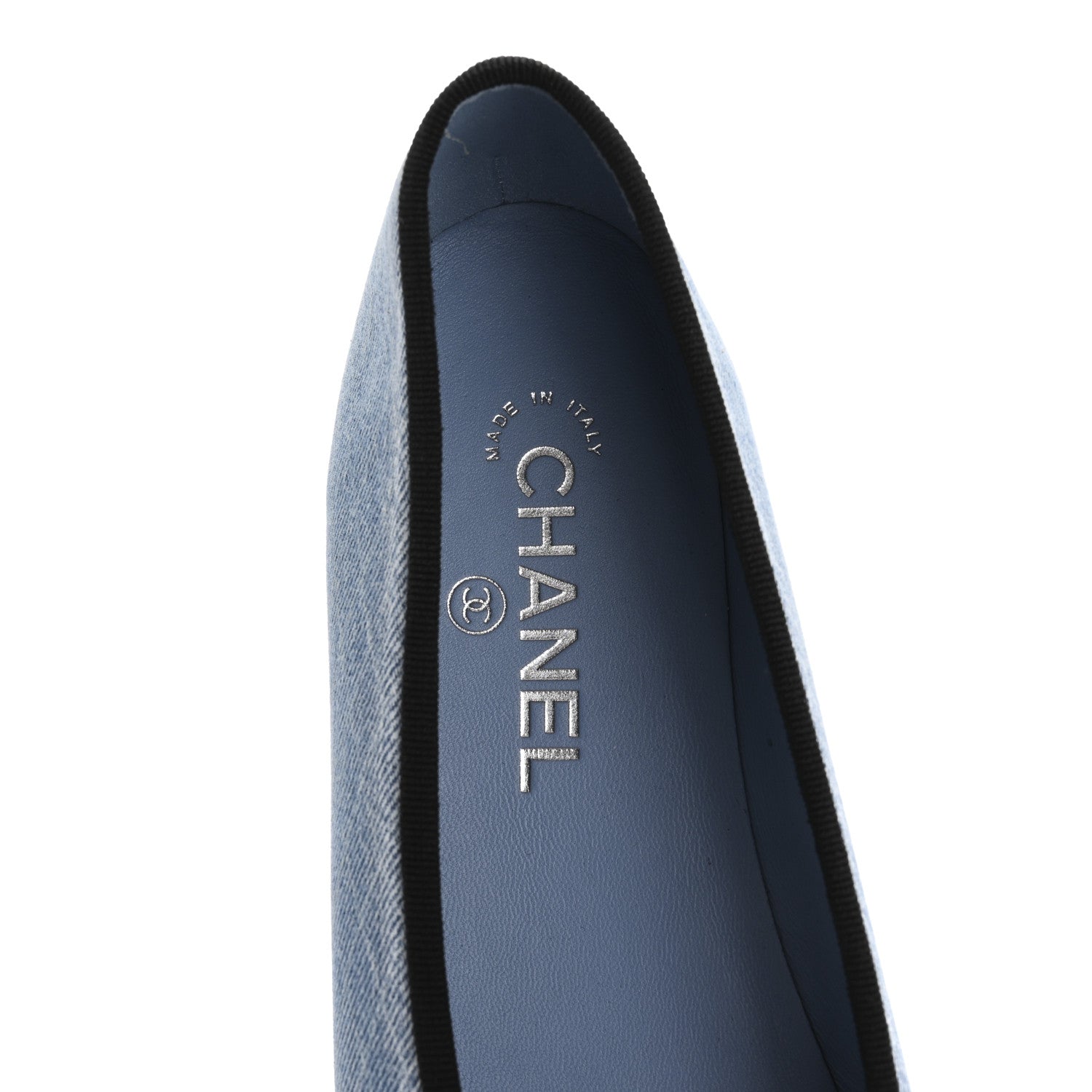 Chanel Denim Printed Quilt CC Cap Toe Ballerina Flats 39 Light Blue Dark Grey 7 of 11