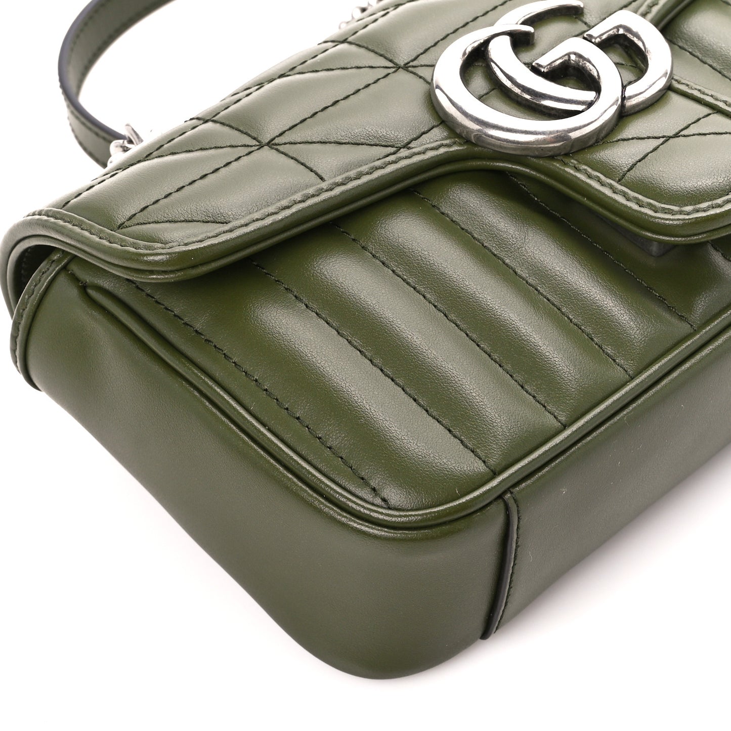 Calfskin Matelasse Aria Mini GG Marmont Shoulder Bag Military Wood