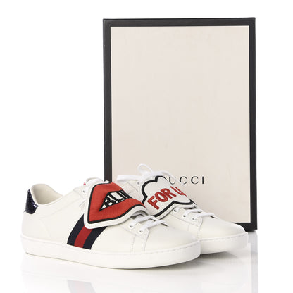 Gucci Calfskin Ayers Web Blind for Love Embroidered Womens Ace Sneakers 38.5 White 11 of 11