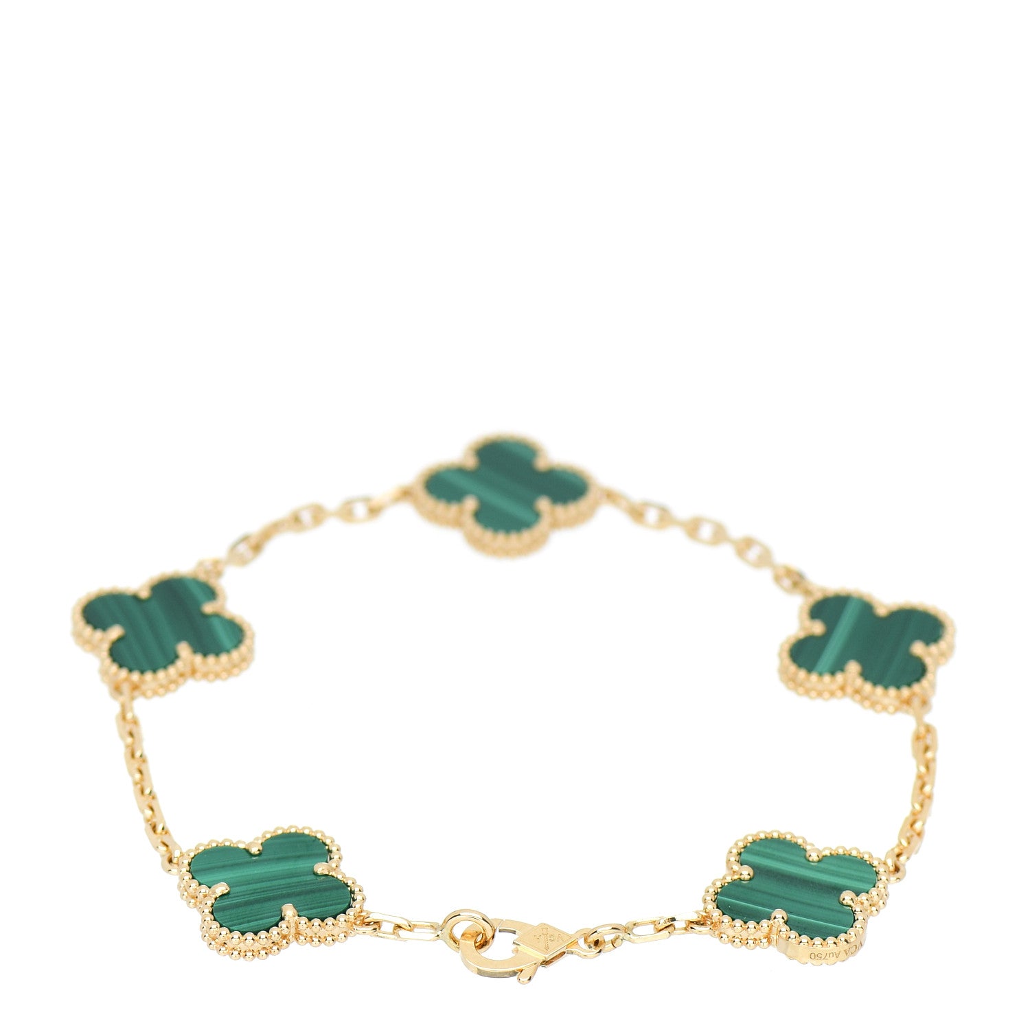 Van Cleef & Arpels 18K Yellow Gold Malachite 5 Motifs Vintage Alhambra Bracelet 2 of 3