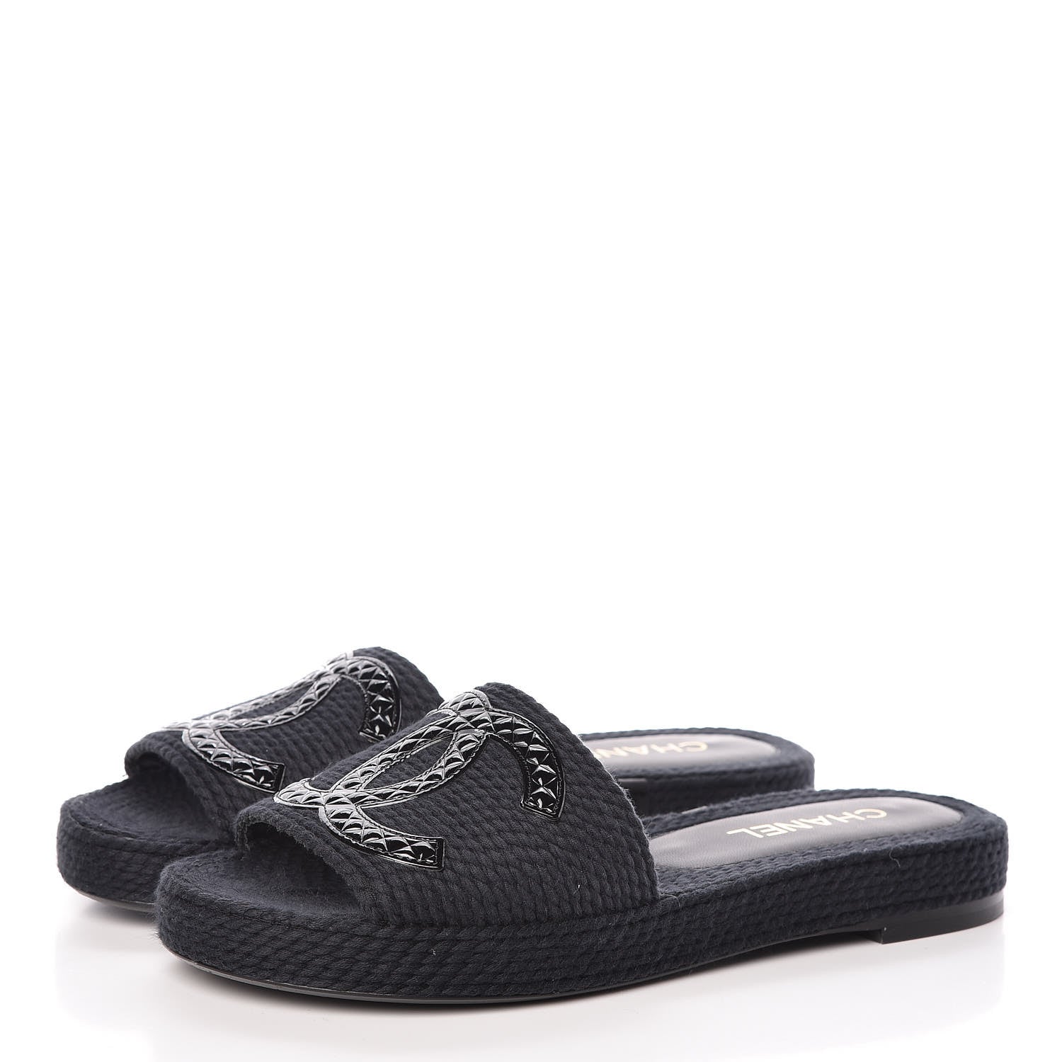 Chanel Cord CC Espadrille Slip On Sandals 40 Black 3 of 15
