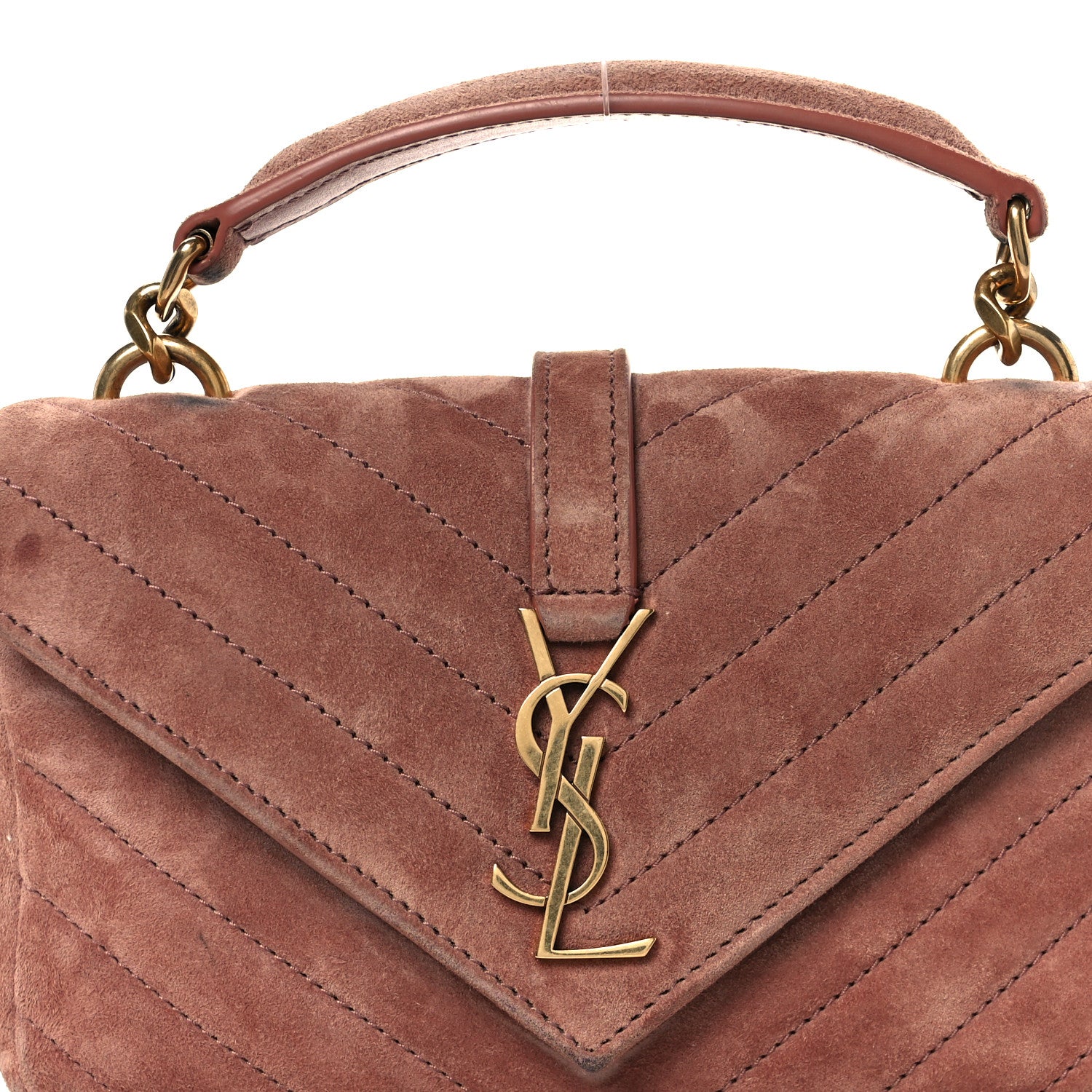Saint Laurent Suede Matelasse Chevron Monogram Mini College Bag Barely Pink 11 of 13