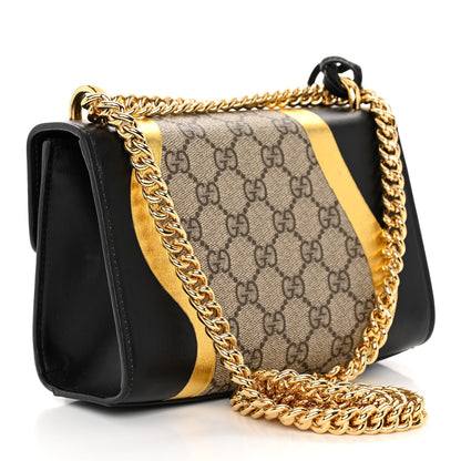 Gucci Calfskin GG Supreme Monogram Small Padlock Shoulder Bag Black Gold 3 of 11