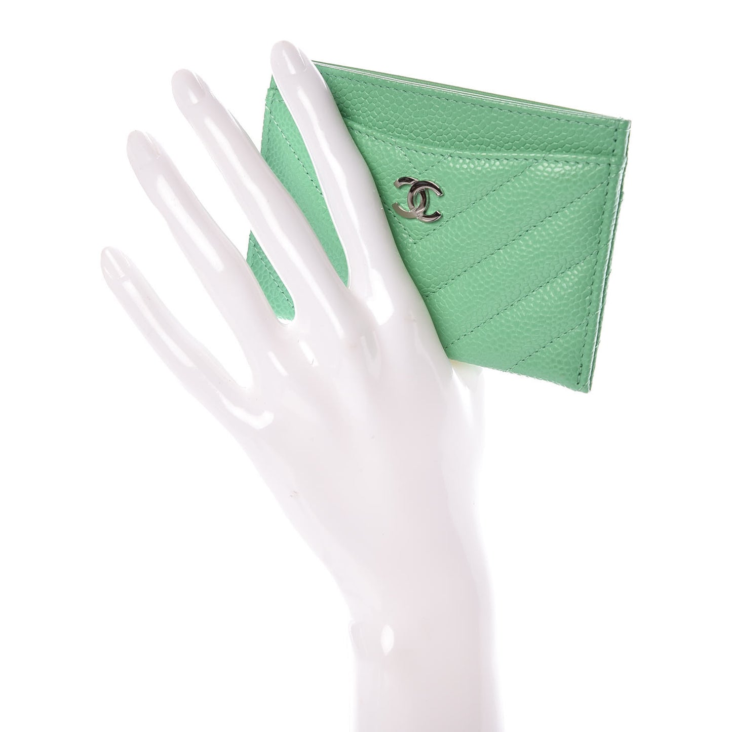Caviar Chevron Quilted Card Holder Light Green
