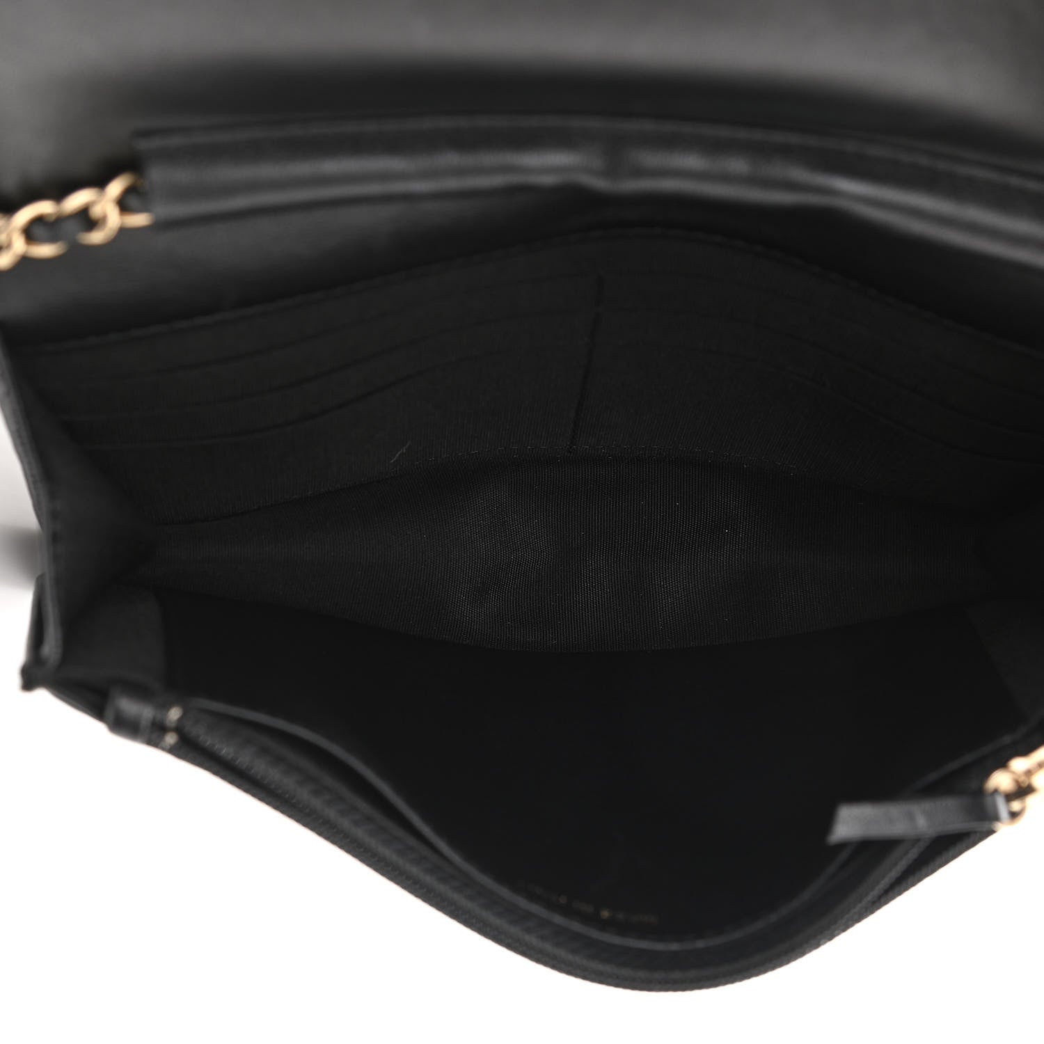 Chanel Lambskin Camellia Embossed Wallet On Chain WOC Black Gold 4 of 13