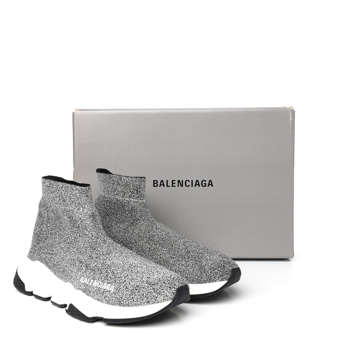 Laminated Knit Bi-Color Sole Womens Speed Sneakers 37 Silver White Black