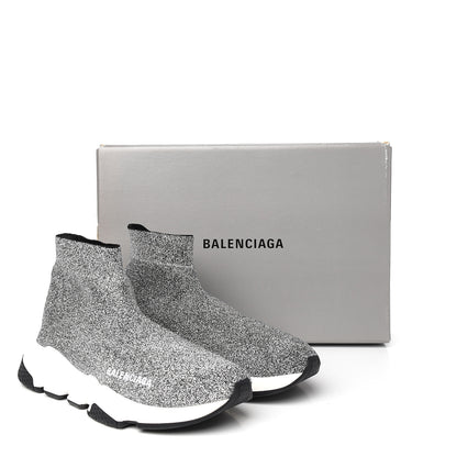 Balenciaga Laminated Knit Bi-Color Sole Womens Speed Sneakers 37 Silver White Black 9 of 9