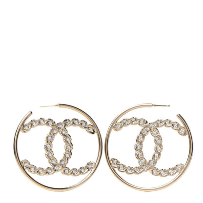 Chanel Crystal High Society CC Hoop Earrings Gold 1 of 5