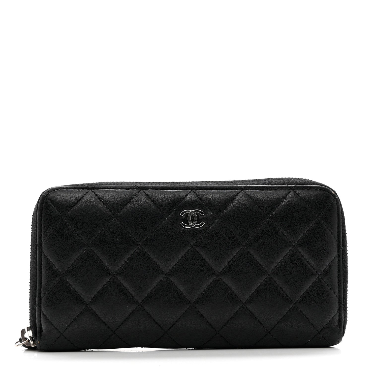 Chanel Lambskin Quilted Large Gusset Zip Around Wallet Black 1 of 11