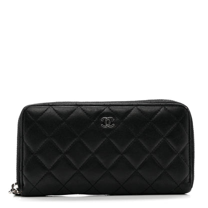 Chanel Lambskin Quilted Large Gusset Zip Around Wallet Black 1 of 11