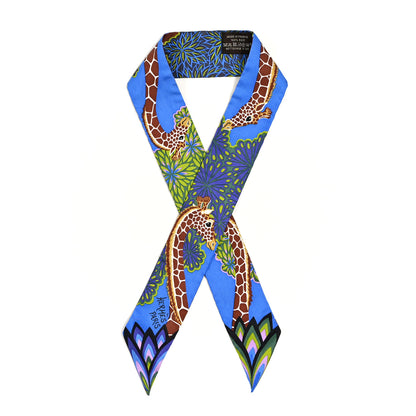 Hermes Silk The Three Graces Twilly Bleu Vert Marron 1 of 4