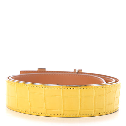 Hermes Shiny Porosus Crocodile 32mm Enamel Quizz H Belt 80 Mimosa 2 of 5