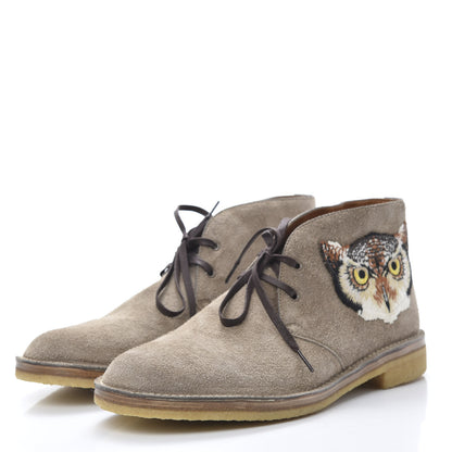 Gucci Suede Embroidered Mens UFO and Owl Boots 11.5 Beige 3 of 11