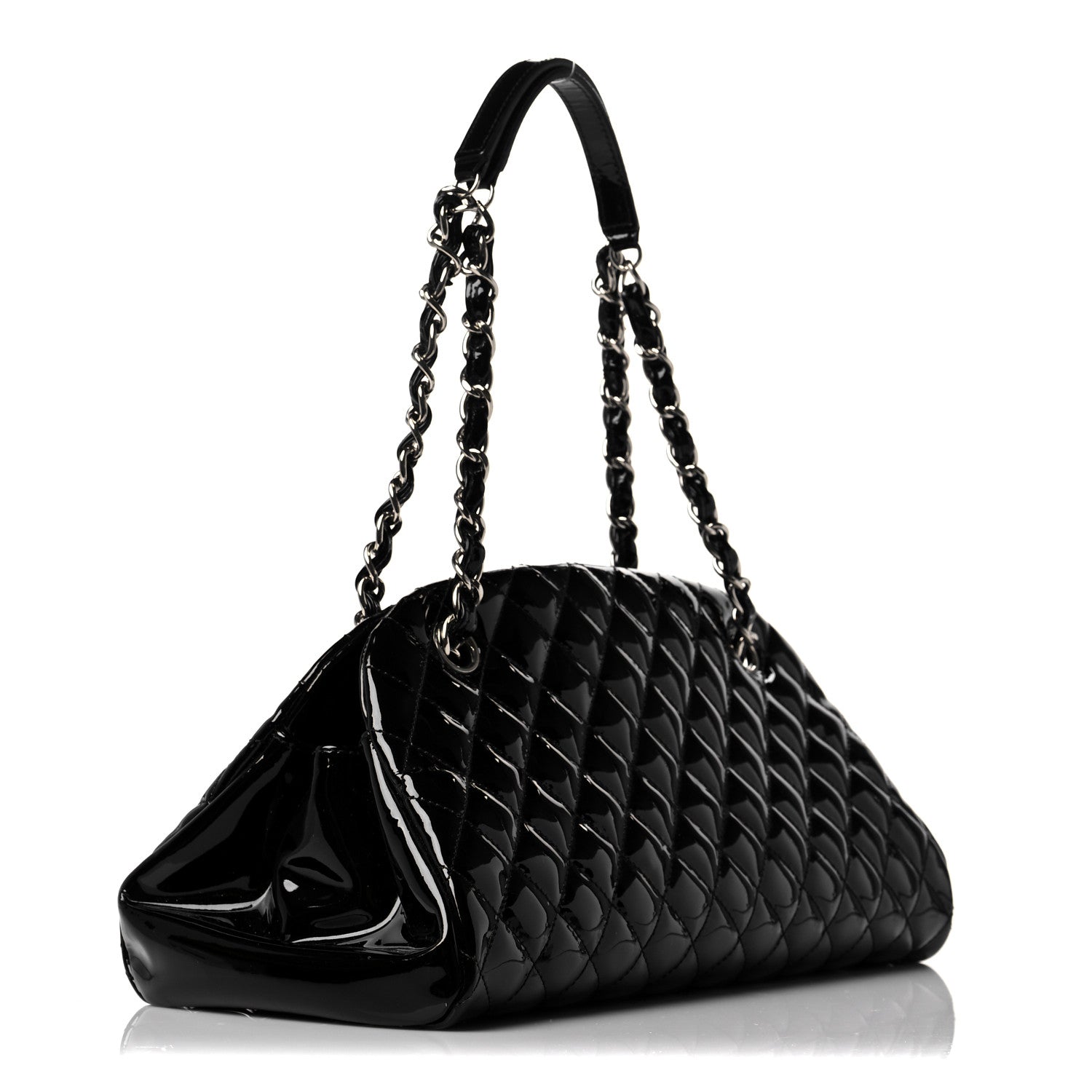 Chanel Patent Quilted Medium Just Mademoiselle Bowling Bag Black 3 of 9