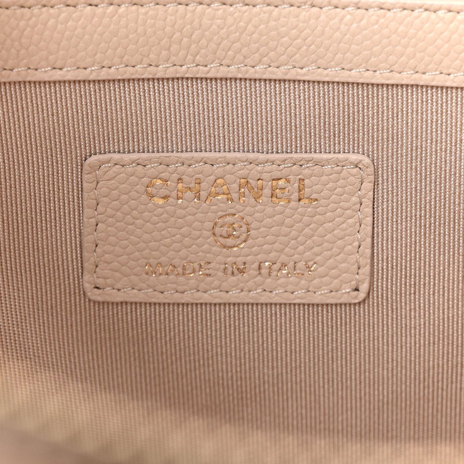 Chanel Caviar Chevron Quilted Medium Zip Pouch Light Beige 6 of 10