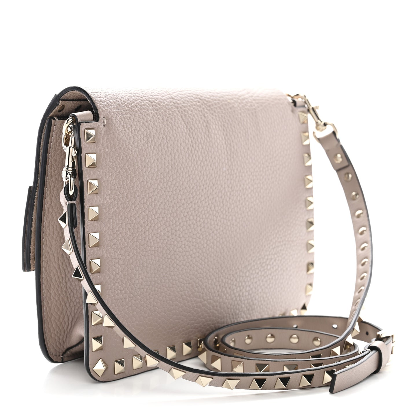 Pebbled Calfskin Rockstud Side Slip Crossbody Poudre