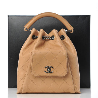 Chanel Calfskin Stitched Medium Urban Luxury Drawstring Backpack Beige 10 of 10