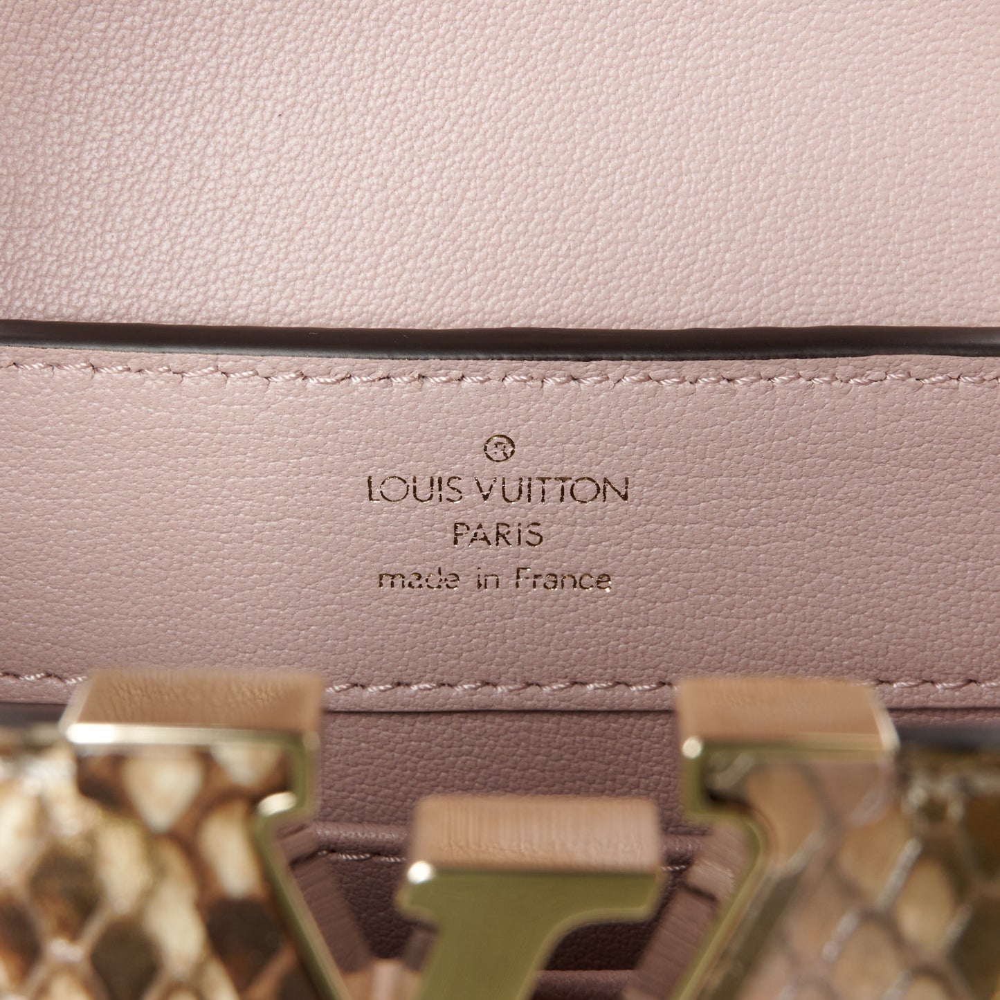 Metallic Snakeskin Capucines Mini Dore