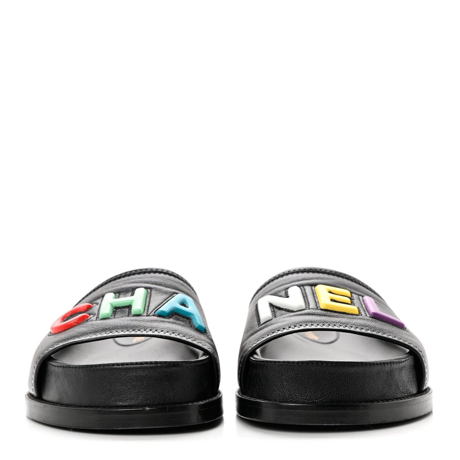 Chanel Lambskin Cha-Nel Mule Sandals 37.5 Black Multicolor 2 of 9