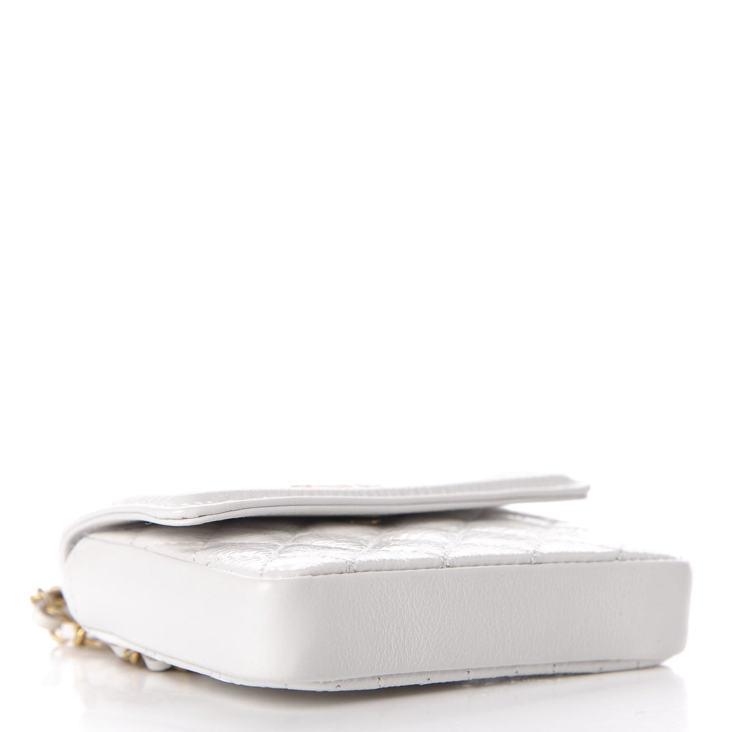Shiny Aged Calfskin Quilted Waist Belt Bag White
