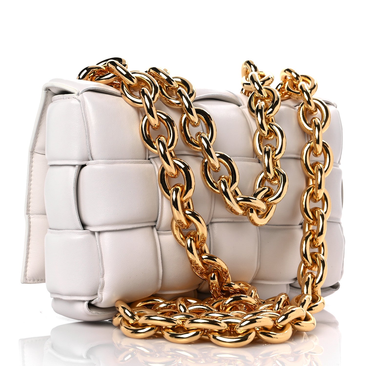 Bottega Veneta Lambskin Maxi Intreccio Padded Chain Cassette Crossbody Bag White 3 of 8
