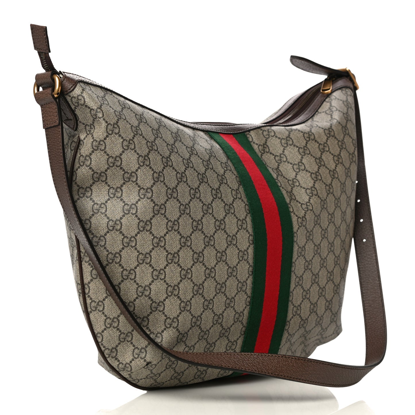GG Supreme Monogram Web Ophidia Half Moon Hobo Brown