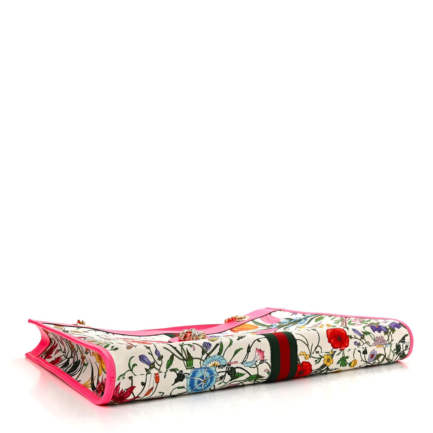 Canvas Flora Large Rajah Chain Tote White Multicolor Fuxia Fluo