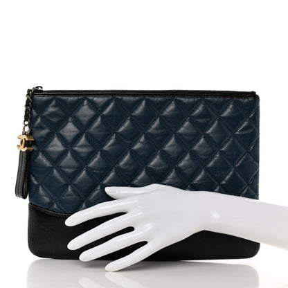 Chanel Aged Calfskin Quilted Medium Gabrielle Cosmetic Case Navy Black 2 of 8