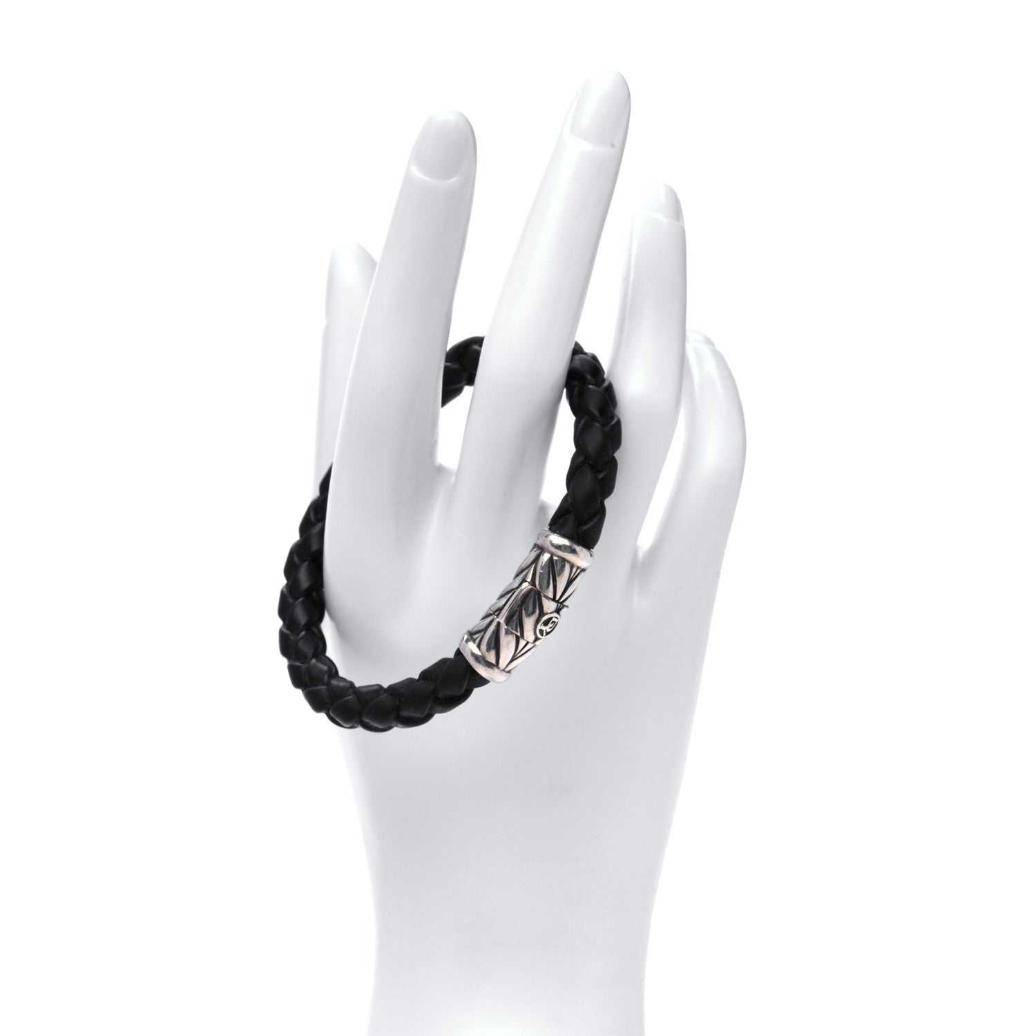 David Yurman Sterling Silver Rubber 8mm Chevron Weave Bracelet Black 2 of 5