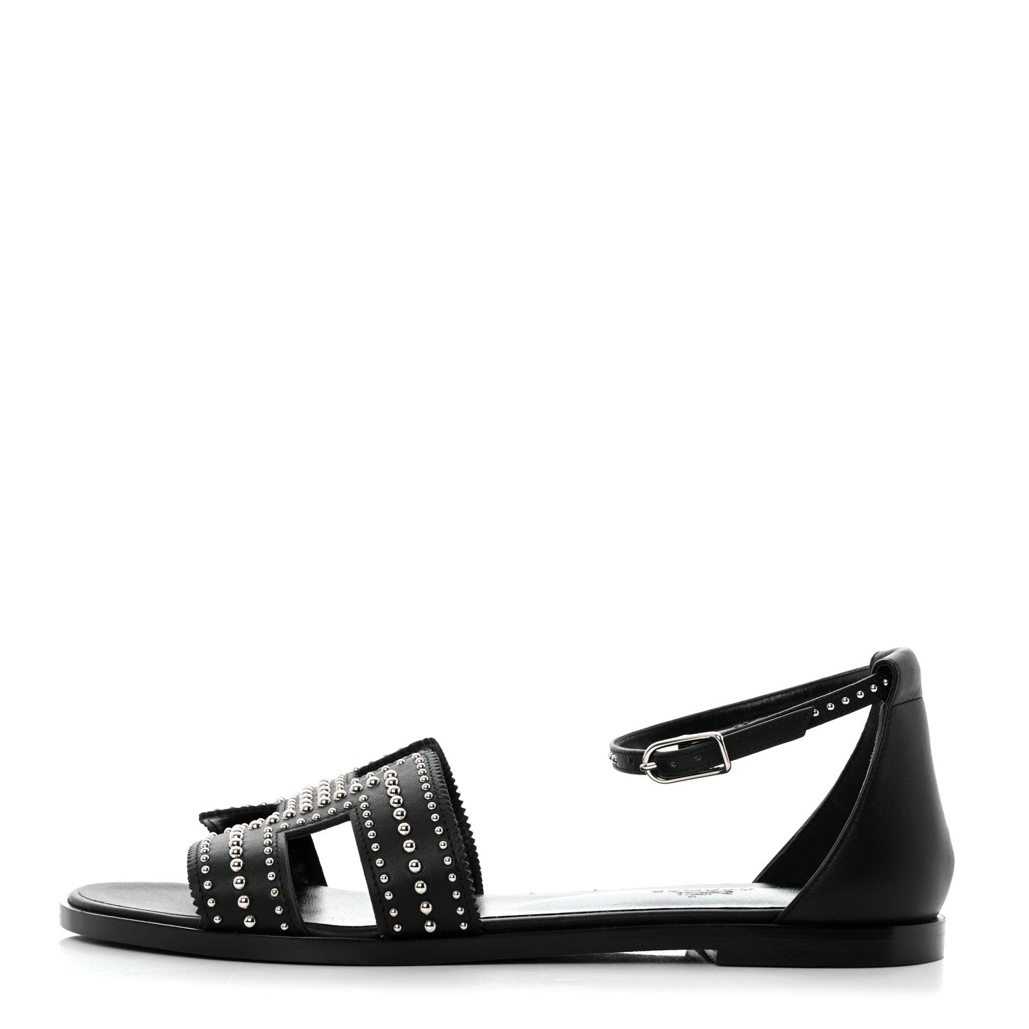 Hermes Calfskin Studded Santorini Sandals 37.5 Black 1 of 8