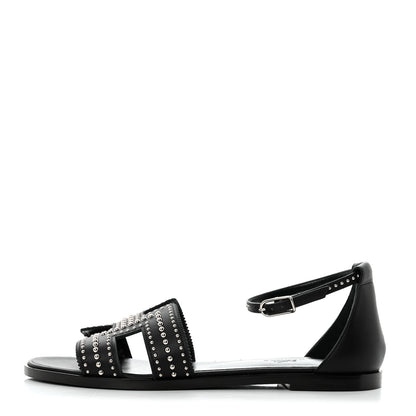 Hermes Calfskin Studded Santorini Sandals 37.5 Black 1 of 8