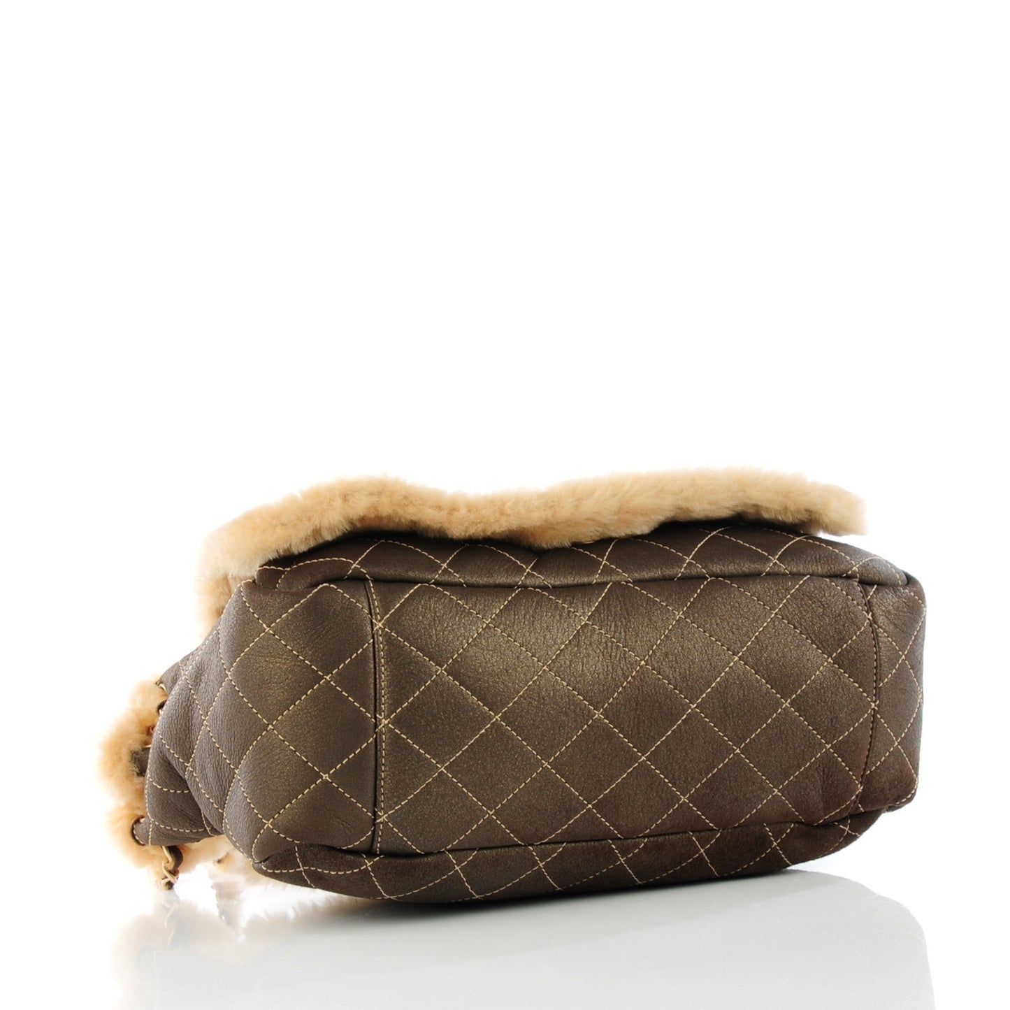 Shearling Suede Quilted Fur Flap Metallic Bronze