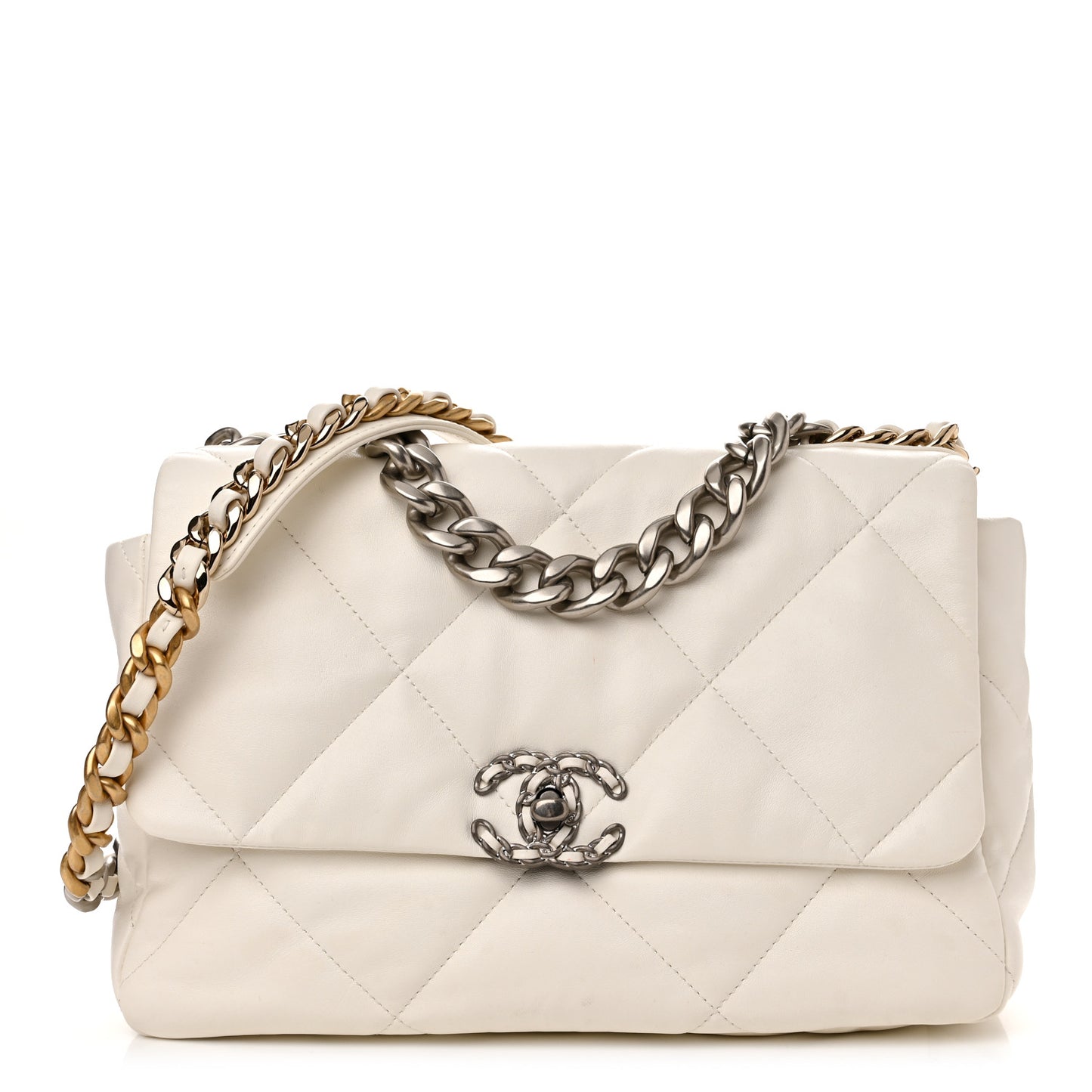 Goatskin Quilted Large Chanel 19 Flap White