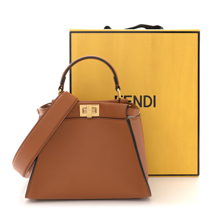 Fendi Vitello Seta Canvas FF Embroidered Mini Peekaboo Iconic Satchel Brandy Grezzo 13 of 13