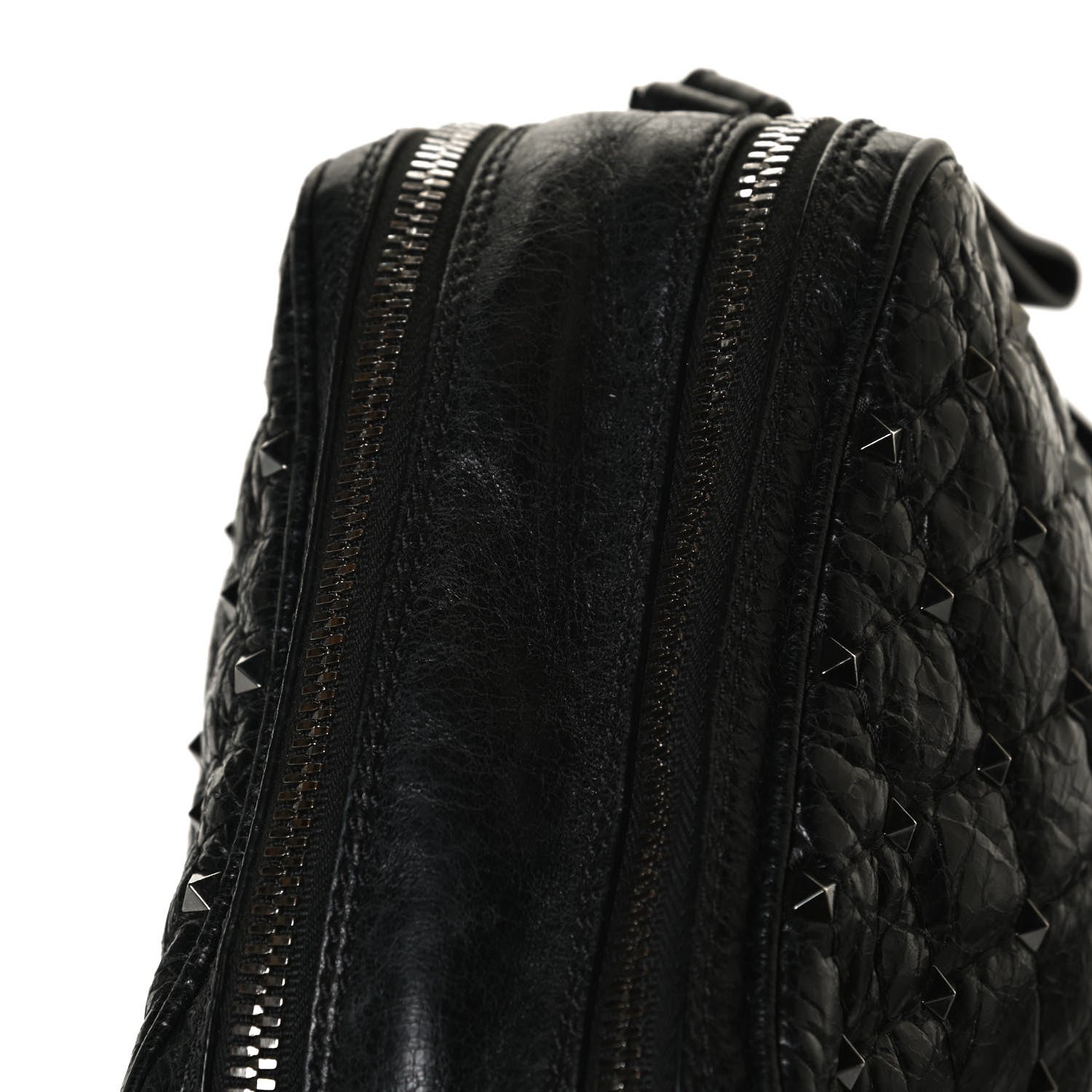 Valentino Garavani Craquele Nappa Rockstud Spike Double Zip Camera Crossbody Bag Black 11 of 12