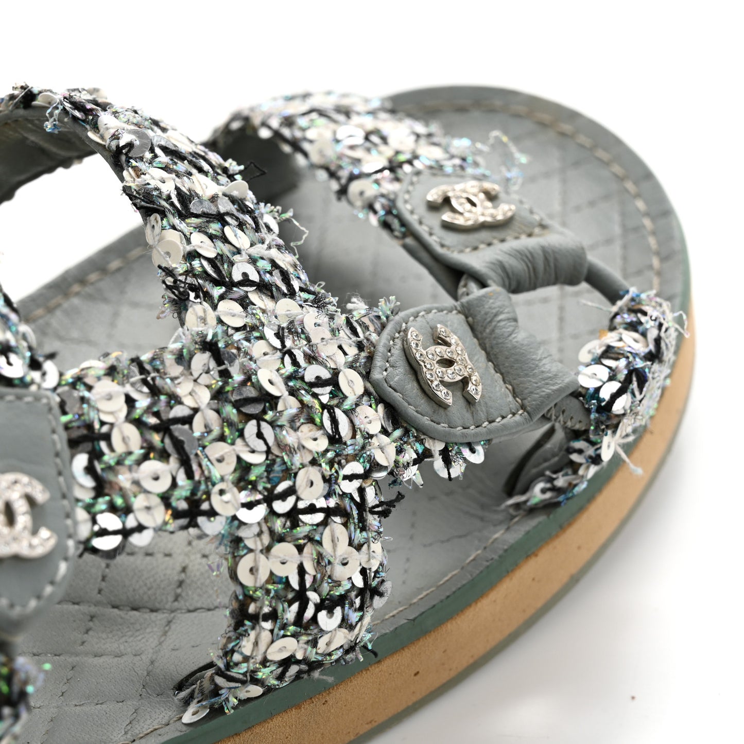 Tweed Sequin Crystal CC Sandals 40 Blue Multicolor